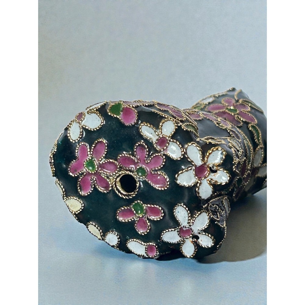 Vintage Cloisonne Enamel Cat Ornament Black Floral Gold Wire Filigree Figurine - Picture 2 of 6